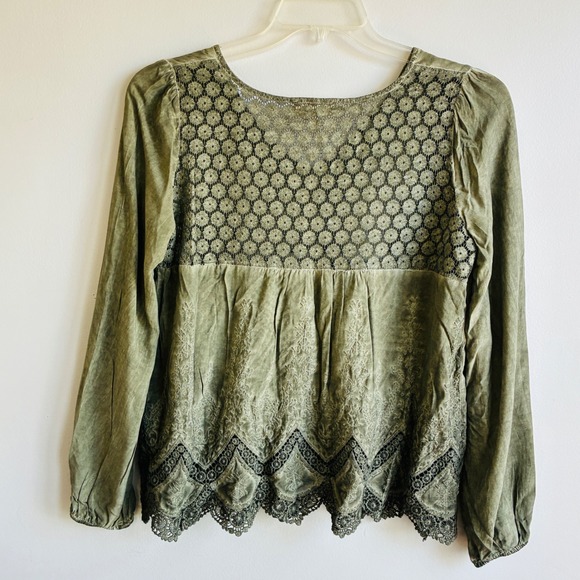 Altar'd State Embroidered Lace Top Shirt Women Small Green Boho Festival - Picture 4 of 9